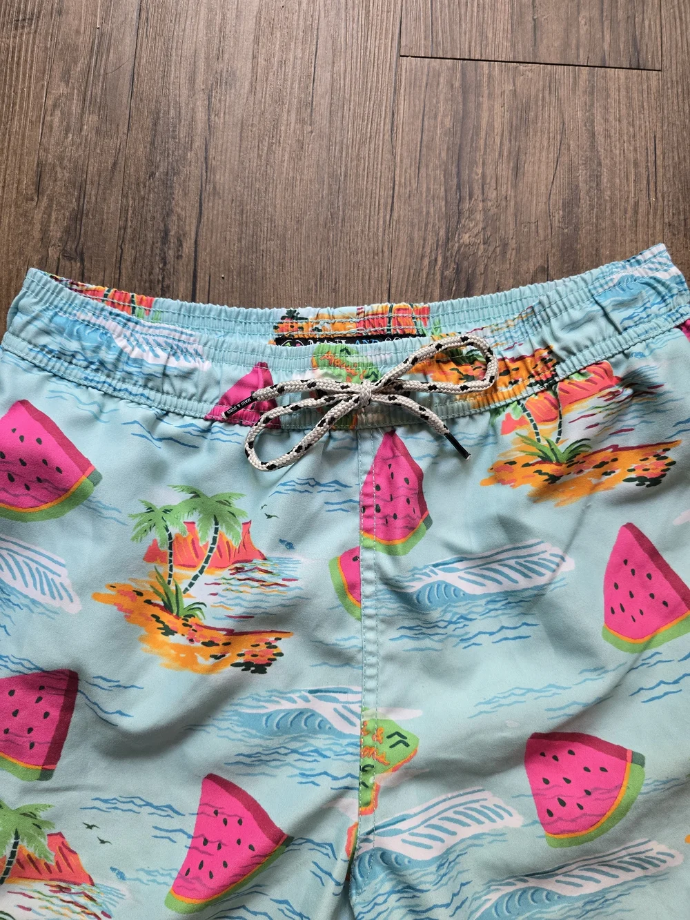 Aqua Tropical Watermelon Print Mens Swim Trunks